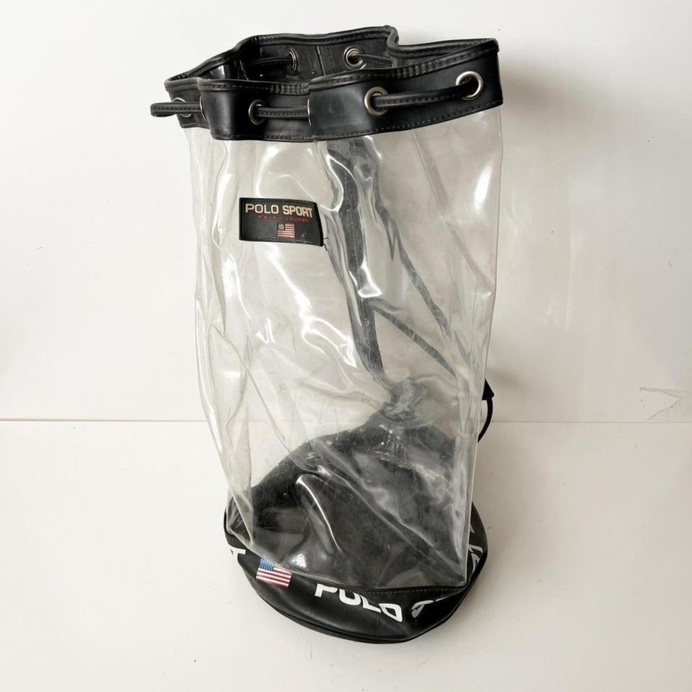 Vintage POLO SPORT Ralph Lauren Clear Vinyl Bucket Bag Drawstring Beach Flag - Picture 2 of 8